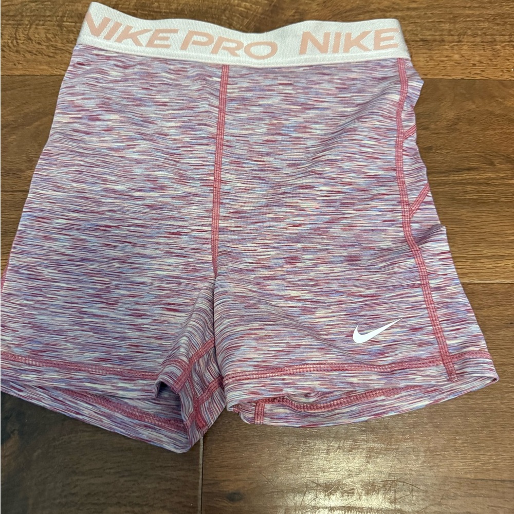 Nike Pro Heathered Pink and White Shorts